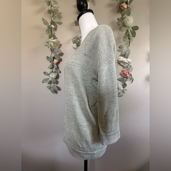 Brunello Cucinelli Heather Green Linen-Blend Sparkle Knit V-neck Sweater - Picture 4 of 13